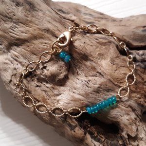Handcrafted Gold Paraiba Blue Opal Beads Bracelet
